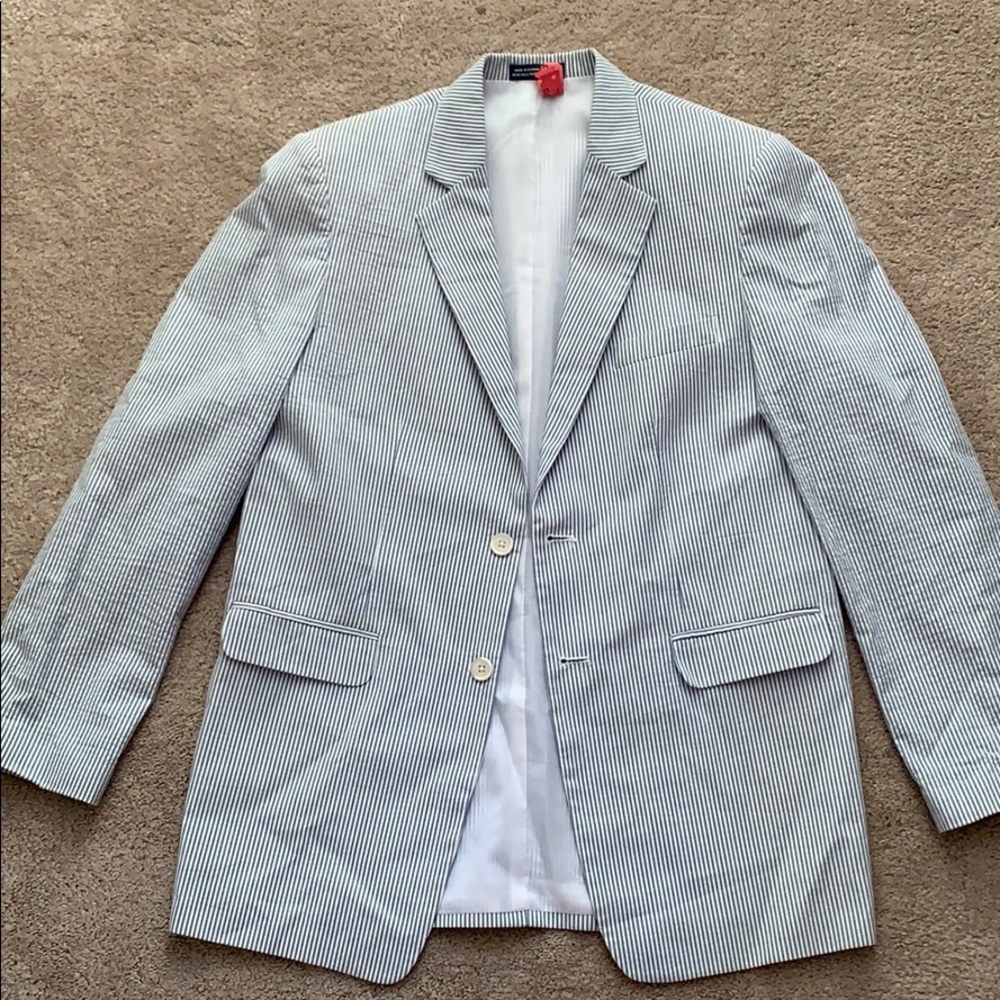 Boys blue and white seersucker sport coat